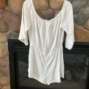 White jump suit-shorts swimsuit cover-up loose fit-L size